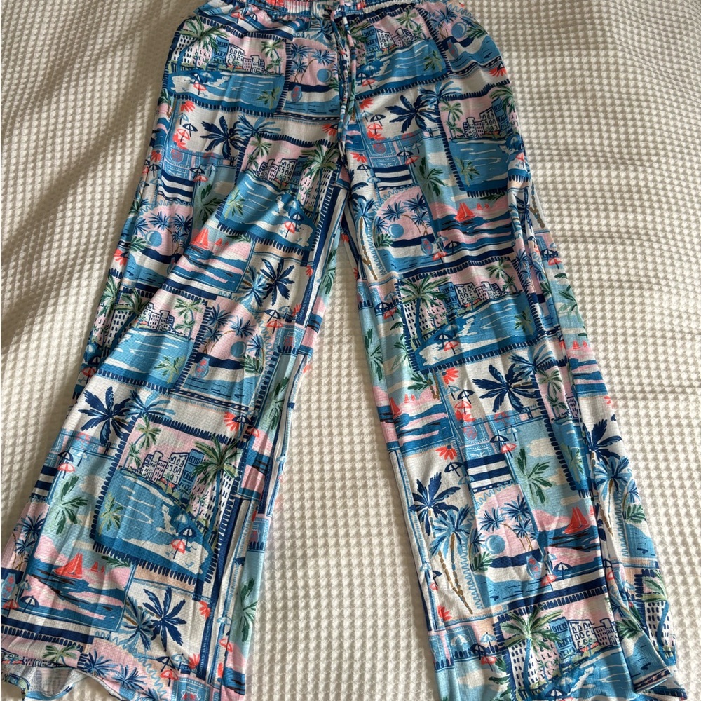 Time and Tru Pastel Tropical Print Lounge Pants - Blue & Pink